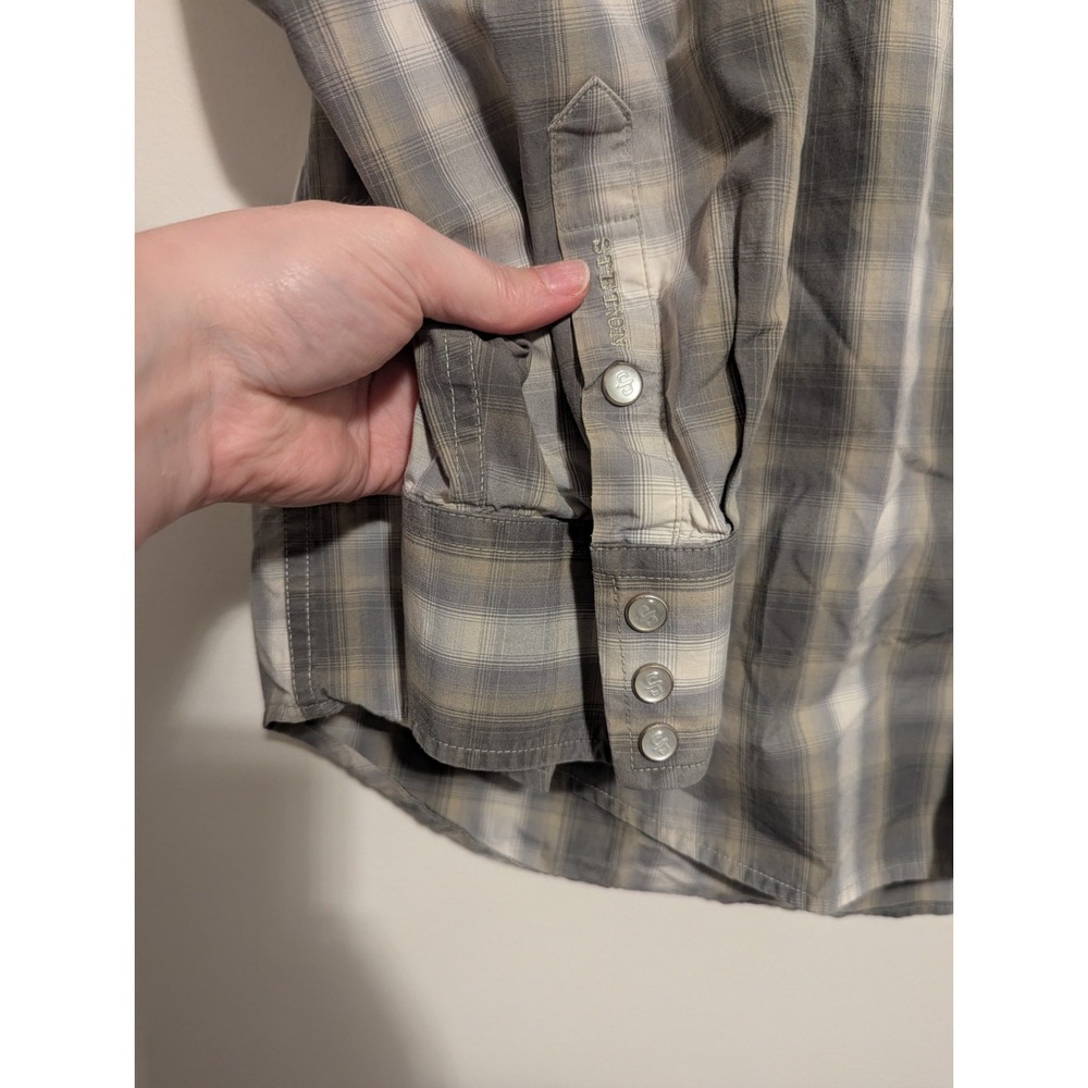 Stetson Plaid Pearl Snap Western Shirt Men's 2XL Green‎ White Long Sleeve Cotton - Picture 3 of 8